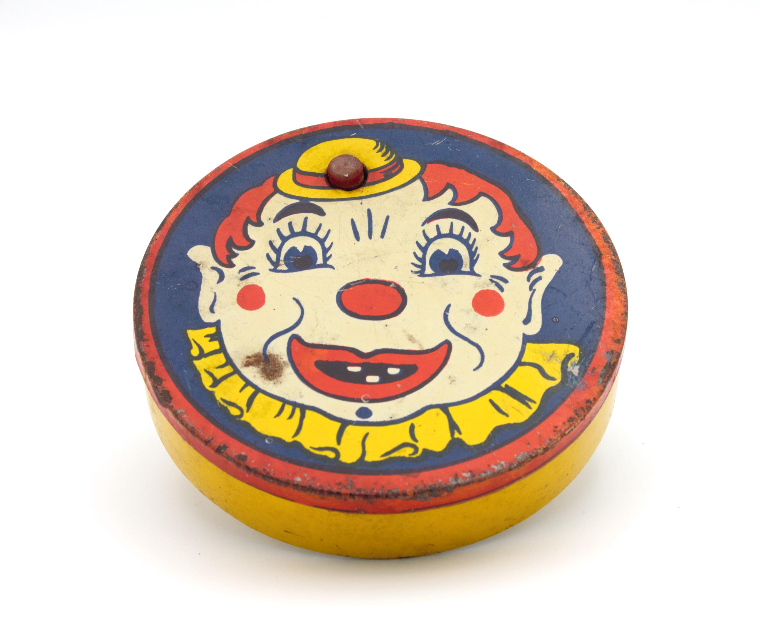 Vintage 1940s Clown Tin Toy Noise Maker Spinning Clacker