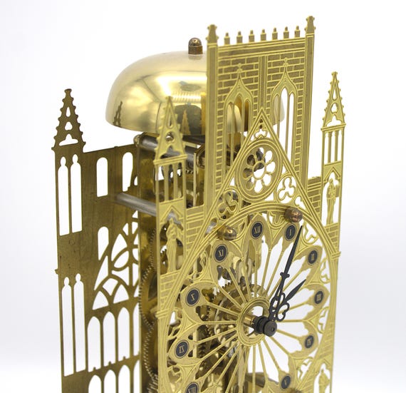 鐘鼓の鐘 Vintage Brass Gothic Cathedral Clock Glass Dome Pendulum Bell Tone