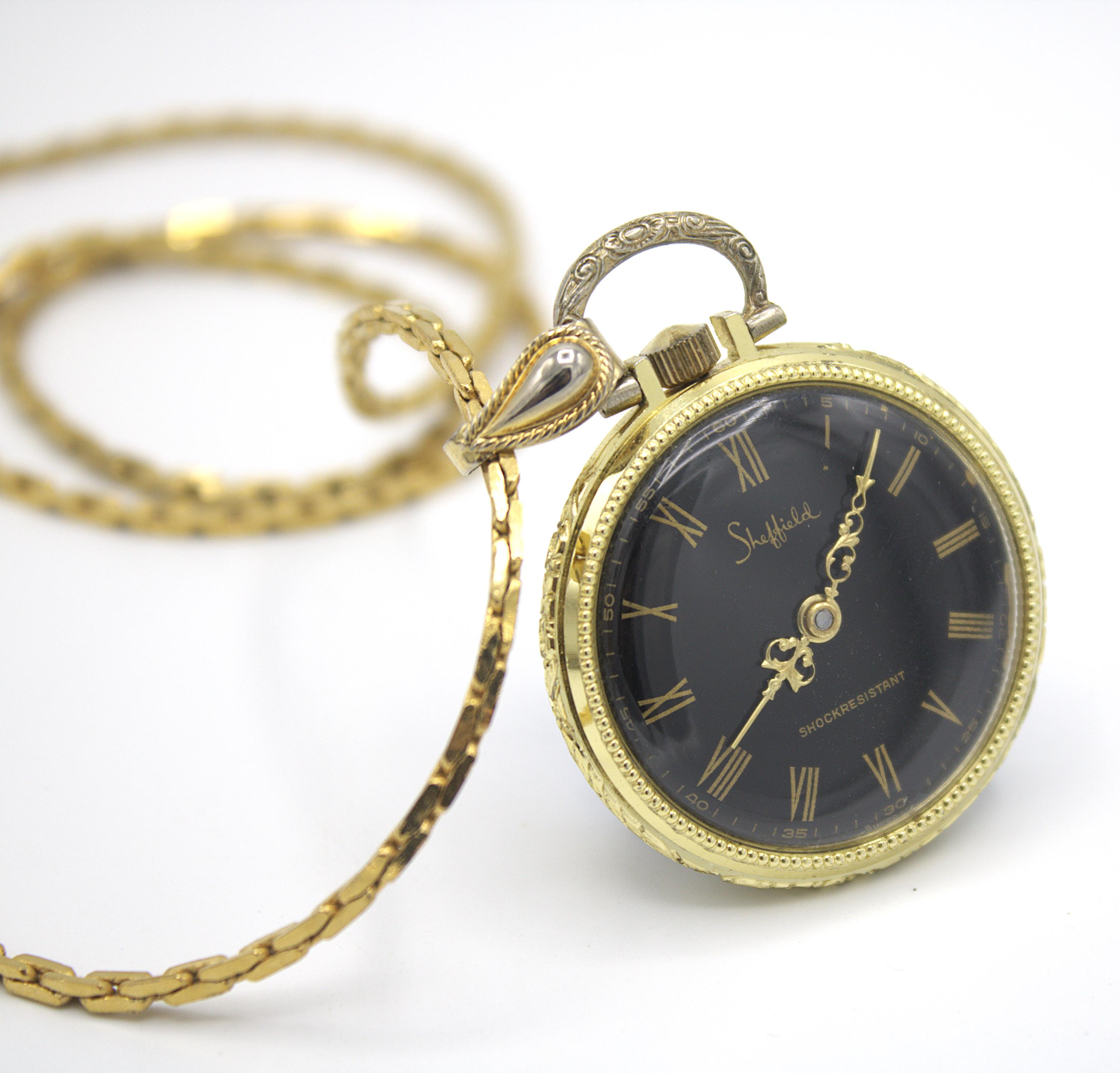 Vintage Sheffield Pocket Watch Gold Tone 1 1/4