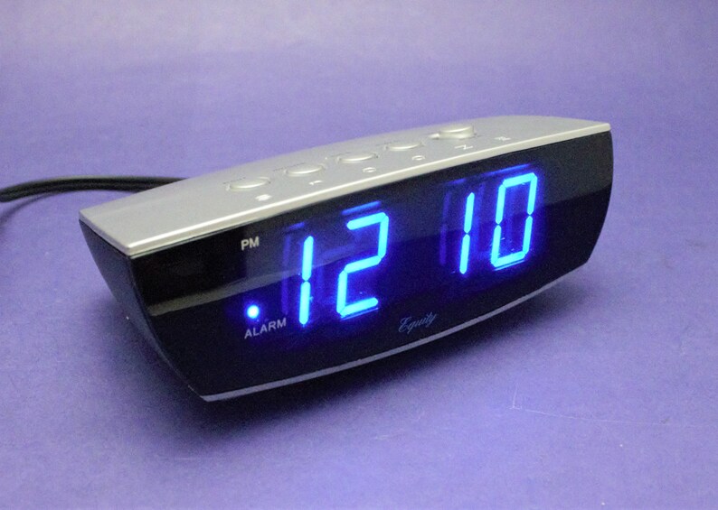 Vintage Digital Alarm Clock Blue Light LED Lit Display Silver Etsy