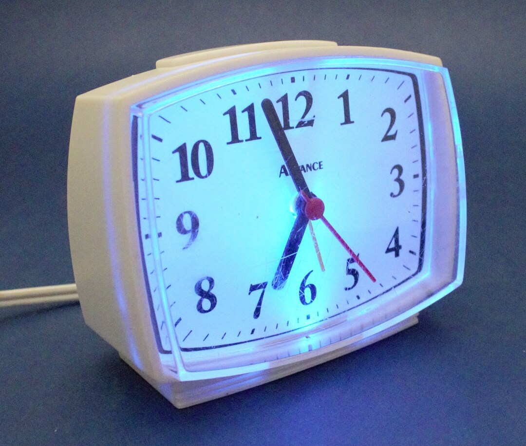 Vintage Blue Light Analog Dial Electric Alarm Clock Nightstand Etsy