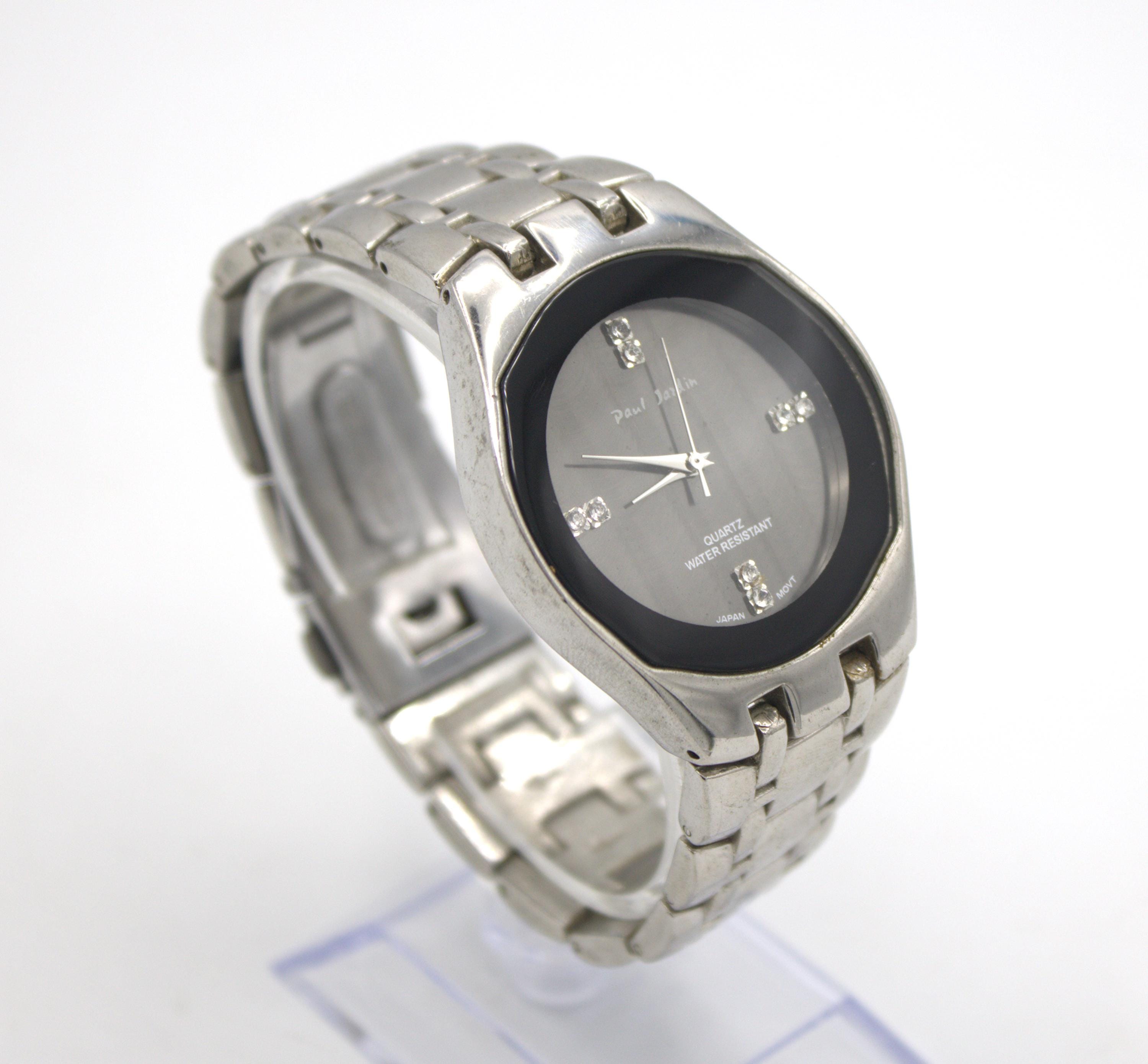 Vintage Wristwatch Chrome Polished Silver Metal With Clear