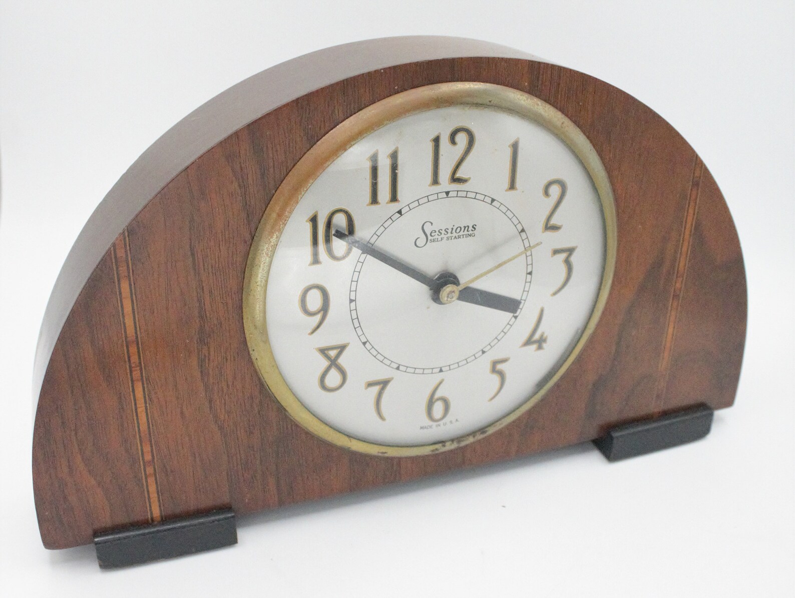 Vintage Art Deco Clock Solid Wood With Inlay Silver and Brass Etsy