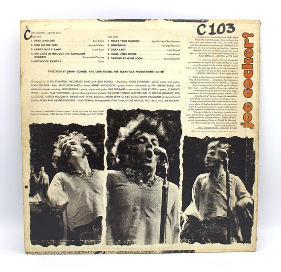 Vintage 1960s Vinyl Joe Cocker 1969 Album 60s-70s Folk Rock Legend