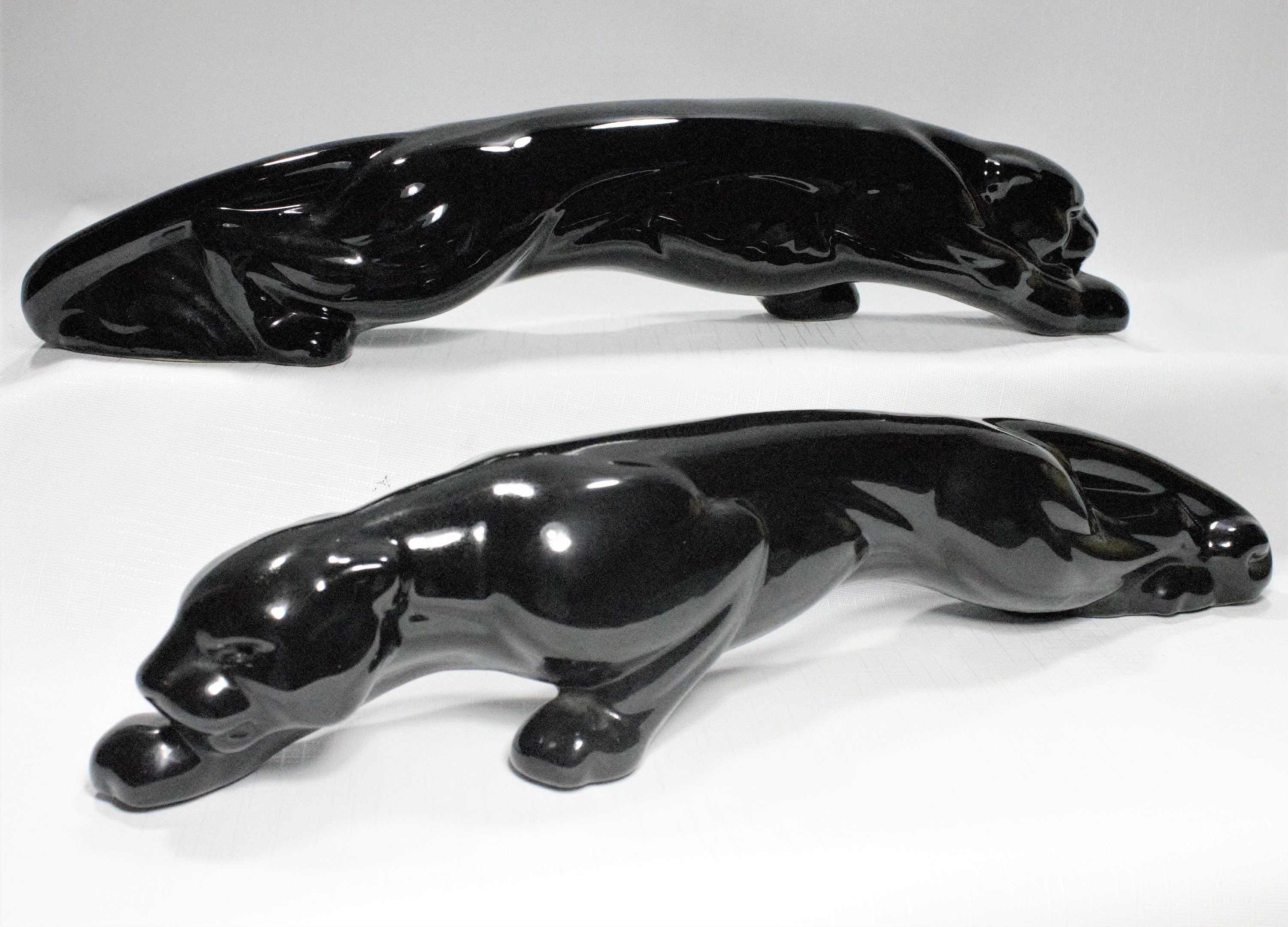 Vintage Mid-century Black Panther Ceramic Decorative Art Sculpture