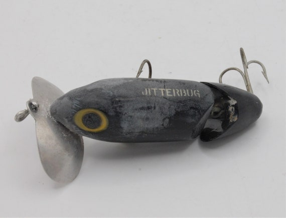 Vintage Jitterbug Fishing Lure Stainless Steel Hand Painted Segmented Wood  Body Fred Arbogast Akron Ohio 