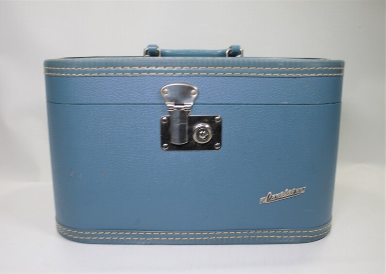 Vintage Midcentury Train Case Suitcase Blue Chrome Small Etsy