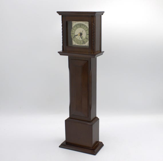 Vintage Miniature Grandfather Clock Antique Design Wood Cabinet