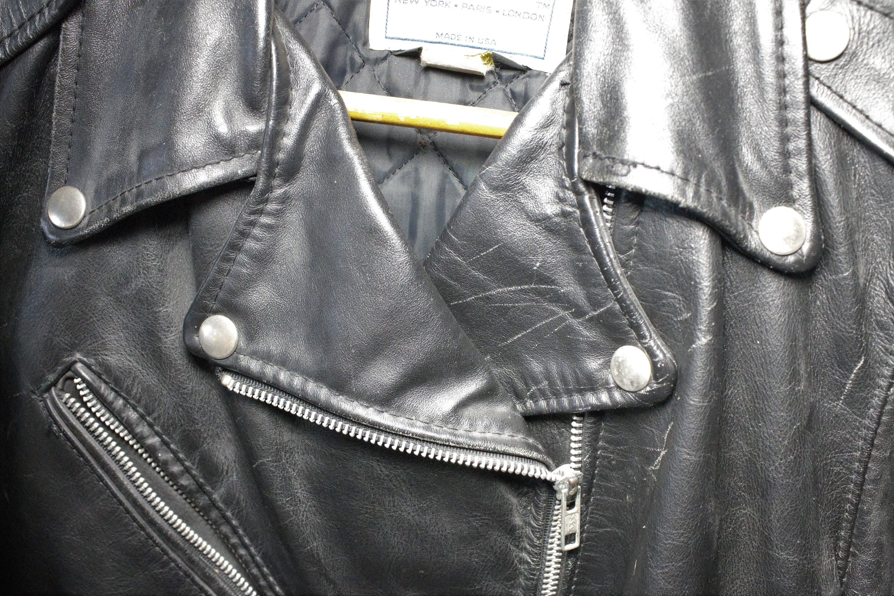 Vintage Leather Jacket Bad Ass Biker Rocker Silver Metal