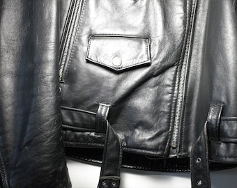 Vintage Leather Jacket Bad Ass Biker Rocker Silver Metal Snap