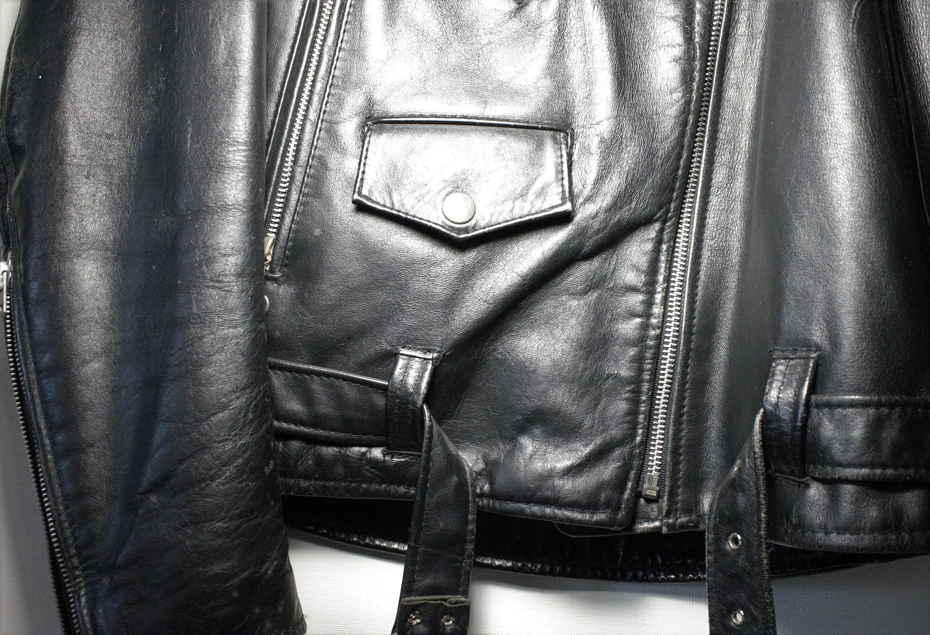 Vintage Leather Jacket Bad Ass Biker Rocker Silver Metal