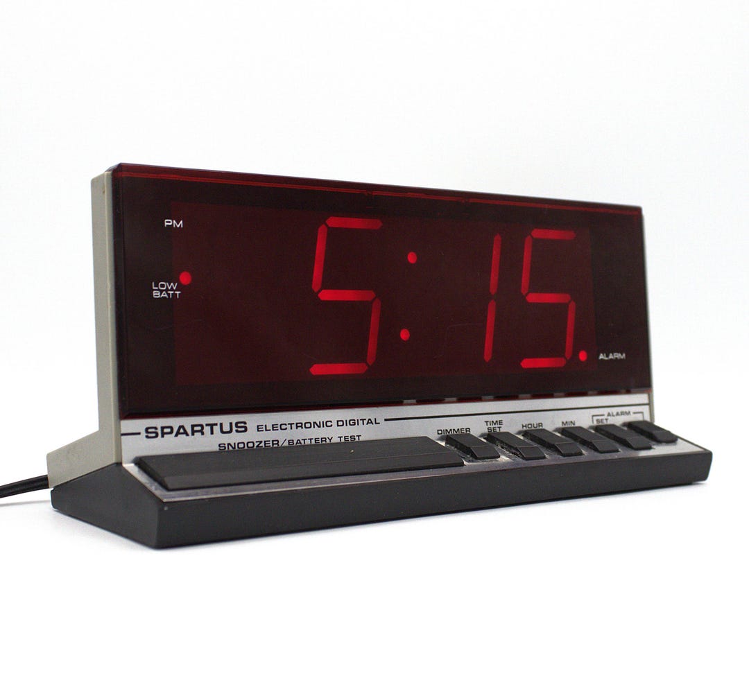 Vintage 1980s Spartus Digital Alarm Clock Large Red LED Lighted Time ...
