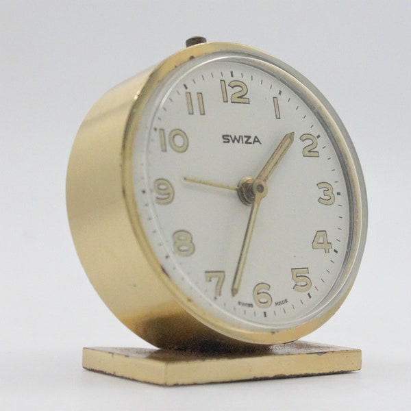 Vintage Swiza brass alarm clock bell ringer mini travel alarm Swiss made high quality glow in the dark dial hands