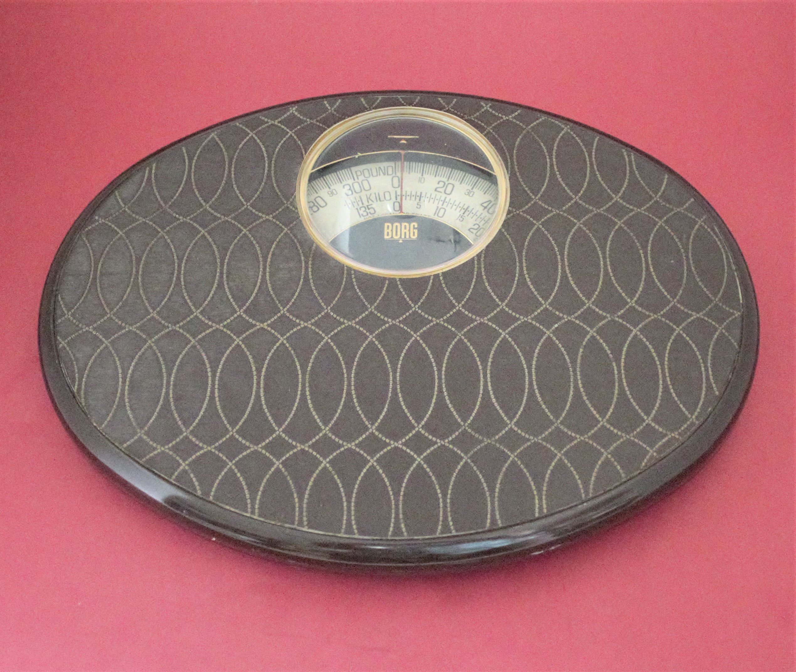 Vintage antique blue Hansen Bathroom scales with handle mcm retro