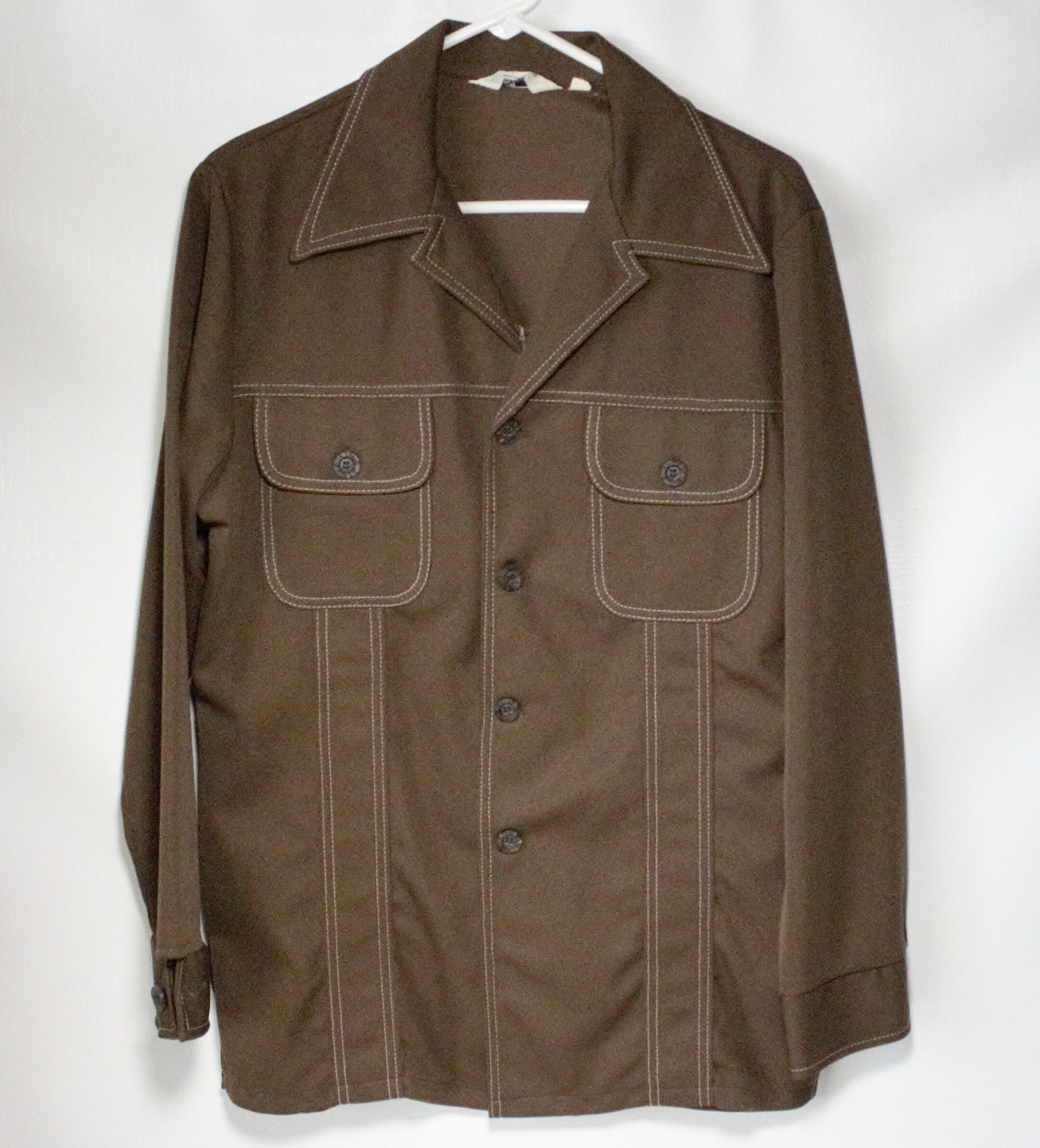 ジャケット・アウター 70s vintage BIG lapel tailored jacket Vintage Leisure Suit Brown Jacket Polyester Wide Collar