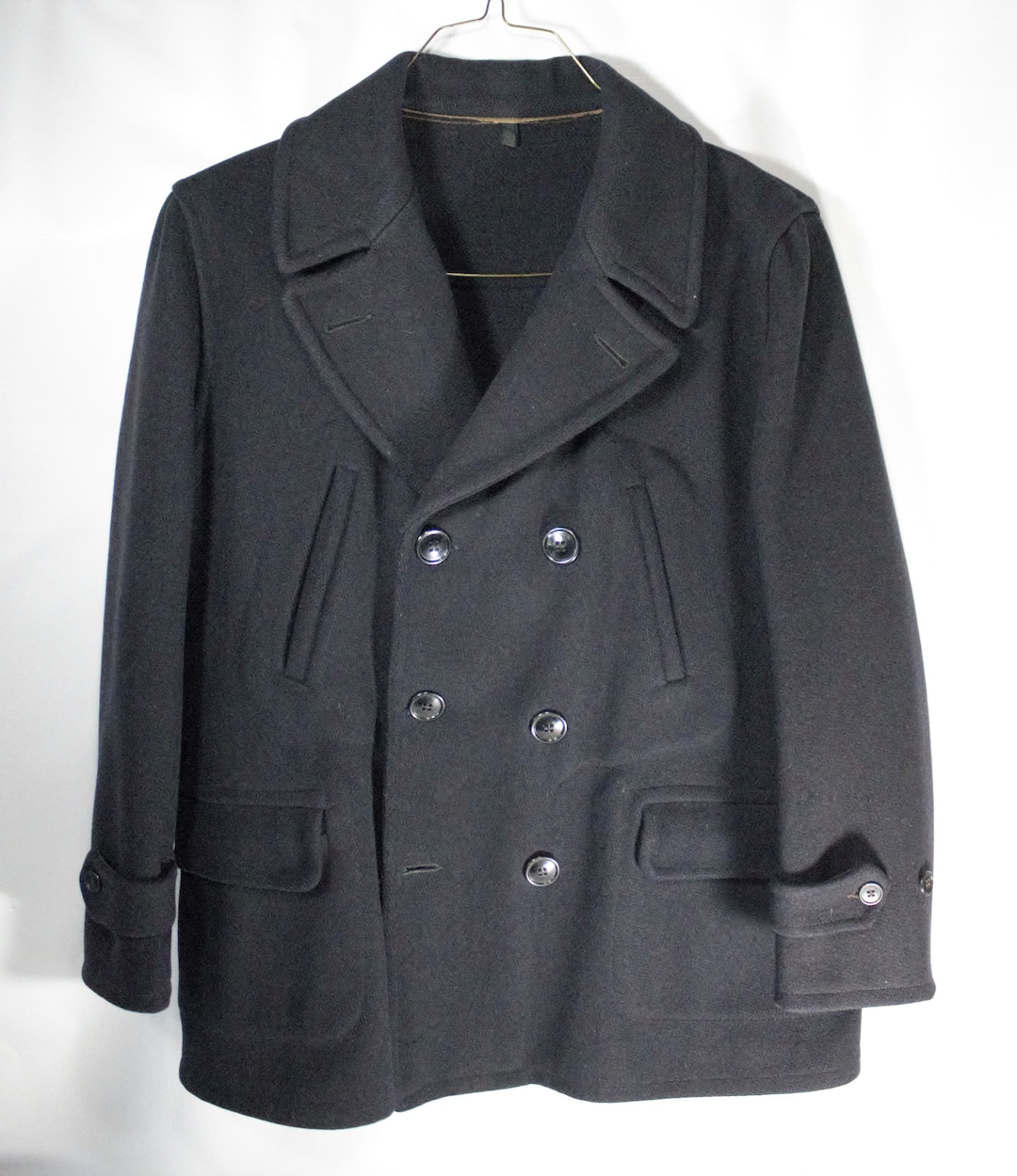 Vintage 1940's Heavy Wool Coat Peacoat Railroad Style Black Thick ...