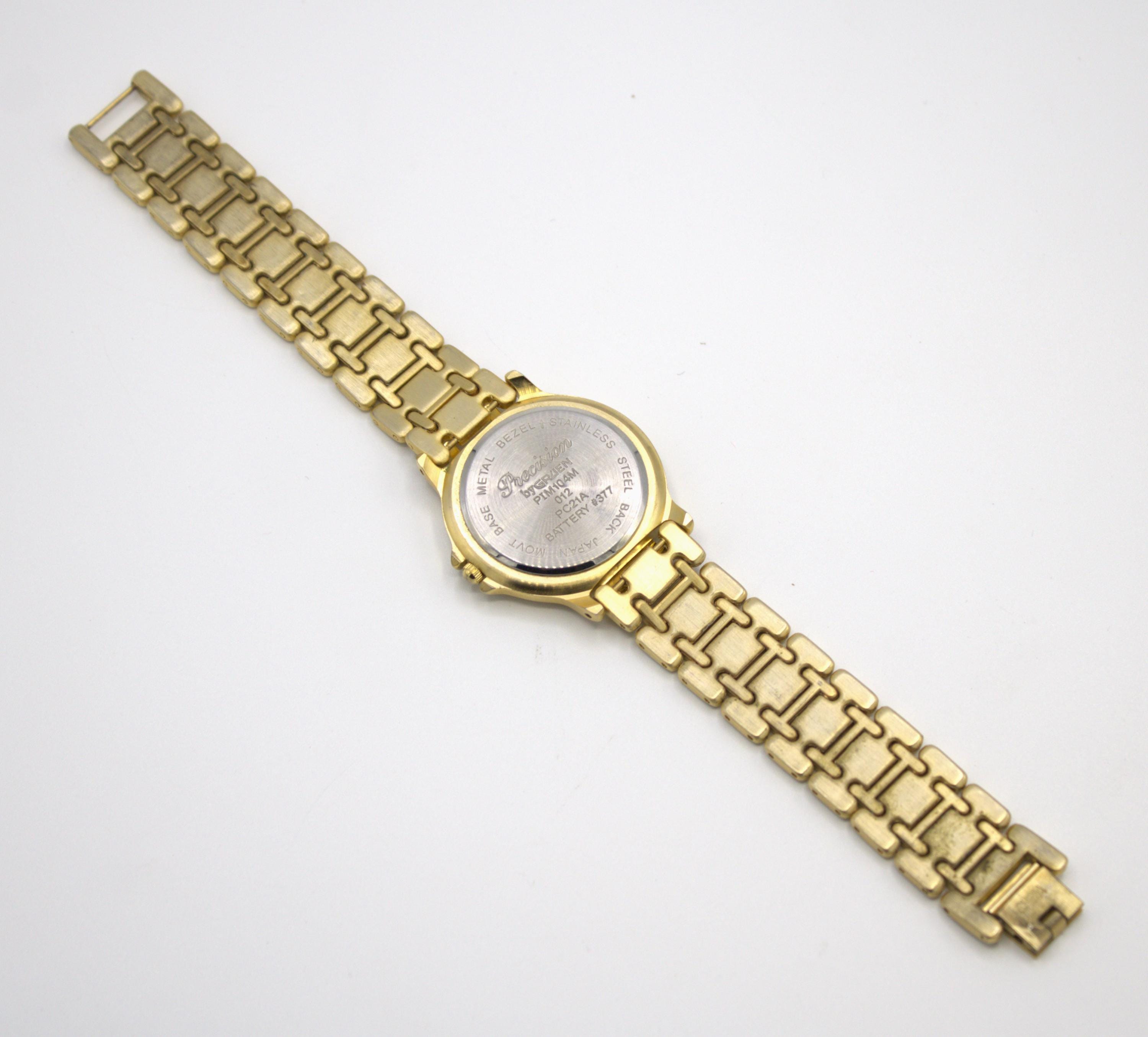Vintage 1980s Gruen Precision Diamond Quartz Gold Tone Wristwatch