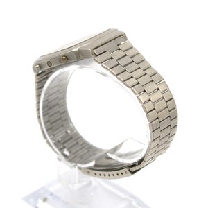 Vintage 1980s digital watch Accutime chrome silver stainless steel band LCD quartz 80s fashion image 7