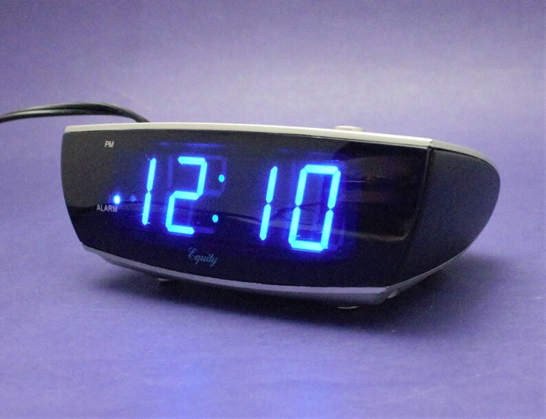 Vintage Digital Alarm Clock Blue Light LED Lit Display Silver Etsy