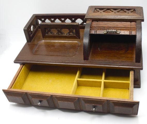 Vintage jewelry box desktop drawer organizer stan… - image 2