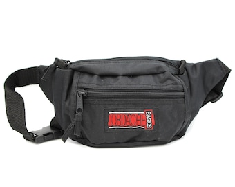 Vintage FannyPack Jordache Basics black vinyl and nylon bag 1980s fashion