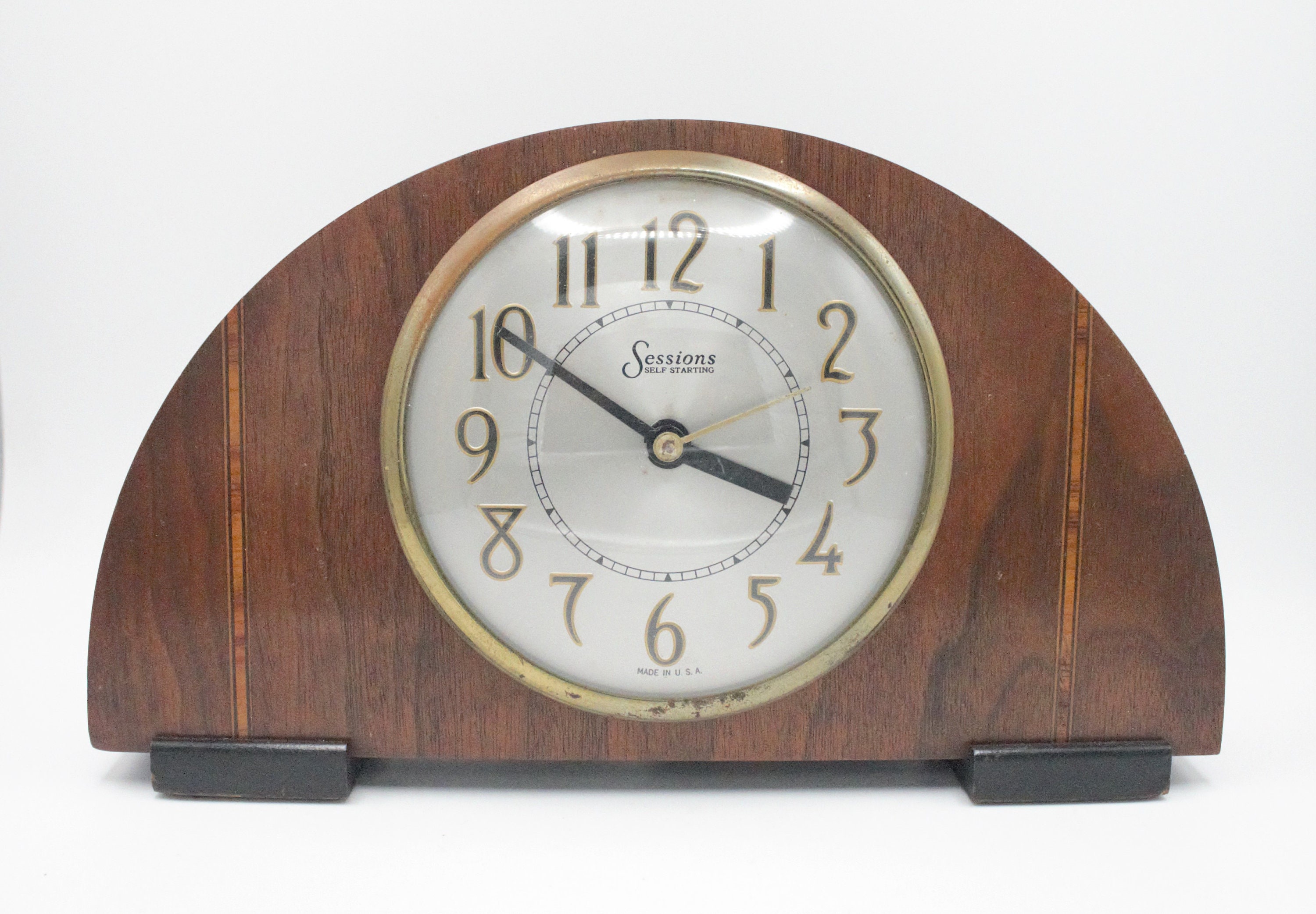 Vintage Art Deco Clock Solid Wood With Inlay Silver and Brass Etsy