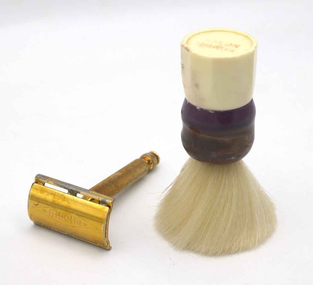 Vintage Gilette Straight Edge Blade Razor Nylon Bristle Brush Mid ...