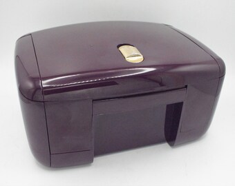 Vintage Jewelry roll out case purple velvet lined large capacity multiple compartment case vanity mirror keepsake heirloom box Ingenious USA