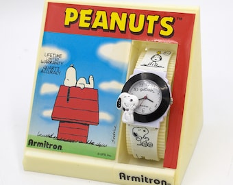 Vintage Snoopy watch Armitron analog quartz Peanuts Snoopy & Woodstock wristwatch new in box CIB NOS