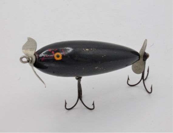 Vintage Fishing Lure 1950s Wood and Painted With Stainless Steel Spinners  Black Treble Hooks 