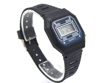 Vintage 1980s Digital Watch LCD Electronic Quartz Black