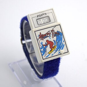 Vintage 1980s Pop-Up digital watch Hang Time Surfer theme LCD quartz rad graphics 80s fashion wristwatch image 15
