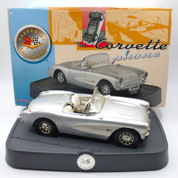 Vintage Corvette telephone 1957 Vette landline pushbutton touch tone phone silver in box complete