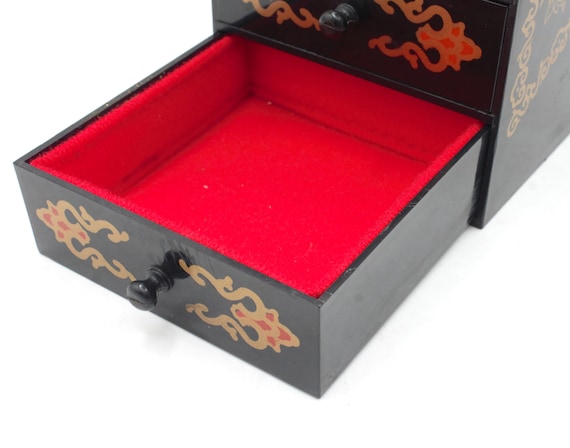 Vintage jewelry box Asian style mini jewel cabine… - image 9