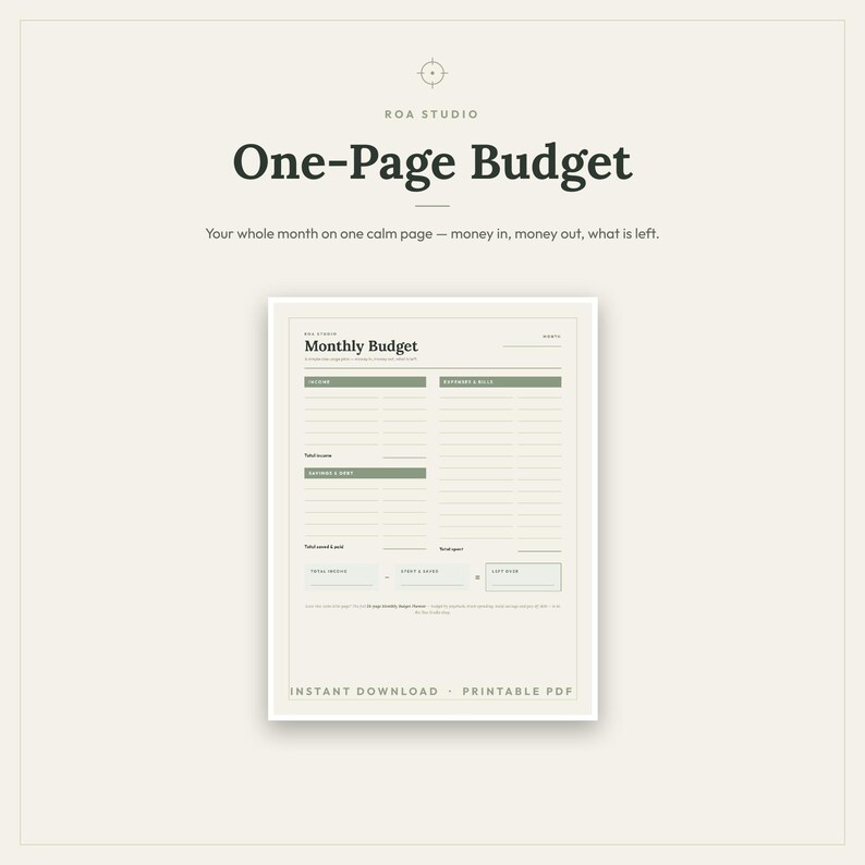 Budget One Page Examples One-page Monthly Budget Planner, Minimalist Finance Tracker (PDF ...