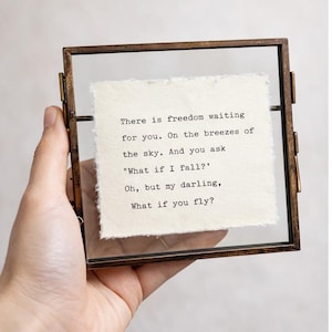 4x4” Custom Quote on Handmade Deckle Edge Paper | Personalized | Vintage Typewriter Art Gift | Graduation Fathers Day - BRASS Floating Frame image 1