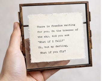 4x6” Custom Quote on Handmade Deckle Edge Paper | Personalized | Vintage Typewriter Art Gift | Graduation Mothers Day - BRASS Floating Frame