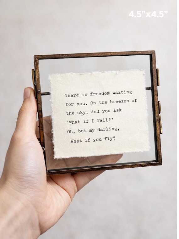 4x4” Custom Quote on Handmade Deckle Edge Paper | Personalized | Vintage Typewriter Art Gift | Graduation Fathers Day - BRASS Floating Frame