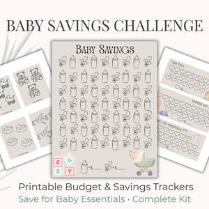 Spara till bebisen-set | Budgetspårare, sparutmaningar, instrumentpanel, bokmärken | Utskrivbar PDF | Komplett paket för blivande föräldrar
