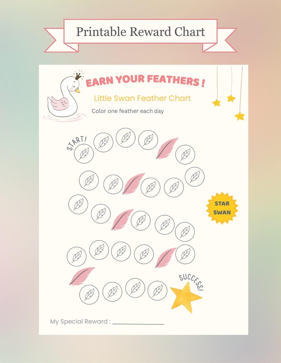 Feather Vision Chart Little Swan Feather Reward Chart | Kids Behavior Tracking (digital ...