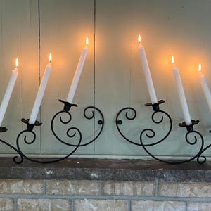 Vintage Black Wrought Iron Wall Candle Sconces Set of 2/ 6 Candle Holders/ Scrollwork Wall Decor/Gothic Farmhouse Christmas gift/Halloween