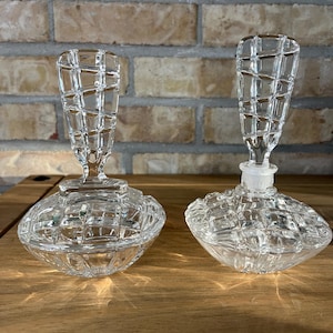 Vintage Vanity Set/ Glass perfume bottle&Trinket Box/ Crystal Style Boudoir Decor/ Feminine Vanity Display/ Gift for her/ Christmas gift