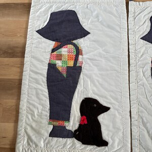 Vintage Handmade dog wall hanging set of 2/ Farmhouse textile Art/ Country rustic decor/ Patchwork fabric wall decor