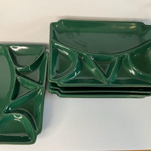 Set di vassoi vintage verde scuro con scomparti / Set da antipasto retrò / Piatto da portata suddiviso in sezioni / Ceramica spessa e robusta