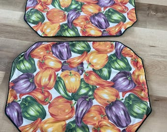 Napperons vintage legumes/ Set placemats poivrons colores/ Decor cuisine retro/ Linge de table farmhouse