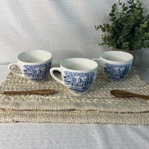 Set de 3 Vintage BlueTransferware Tea Cups/ Enoch Wedgwood Countryside England/ Cottagecore Wedding Tea Party Decor