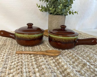 Vintage Denby aardewerk mini sauspotjes met deksels / Engelse landelijke keukendecoratie / Gemaakt in Engeland