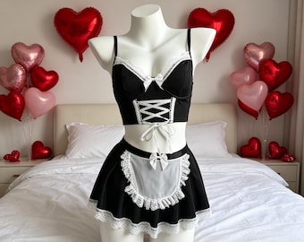 Personalizacja, czarno-biały komplet bielizny dla pokojówki, kostium cosplay, strój kawaii