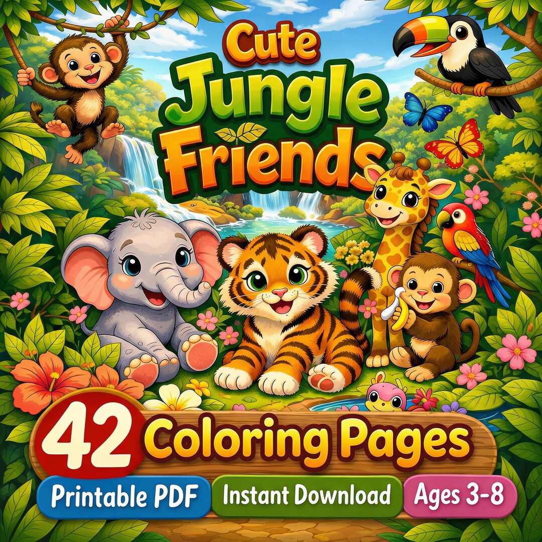 Jungle Animals Coloring Pages for Kids Printable PDF (instant Download ...