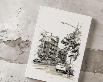 Stedelijke tekening op maat, straattekening, universiteitsillustratie, schooltekening, gepersonaliseerd kunstwerk